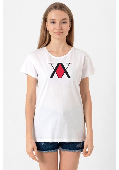 Hunter X Hunter Anime Logo Beyaz Kadın Bisikletyaka Tshirt 001