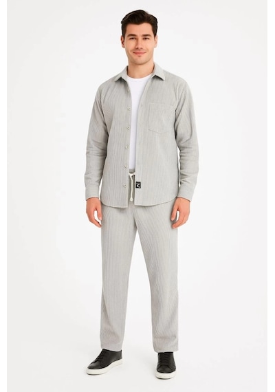 Erkek Kadife Oversize Takım Gömlek Ve Pantolon İkili Set Füme Corduroy Şıklığı, Rahat Ve Zarif Dur Gri