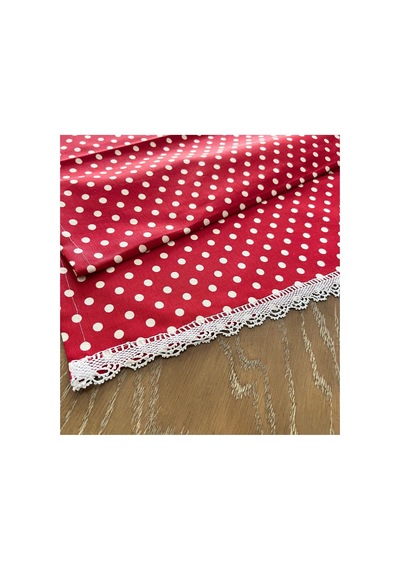 Puantiyeli Dantelli Kırmızı Masa Örtüsü Runner 85x50 Cm - Mutfak Ve Salon Dekoru
