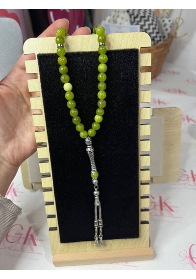 Peridot Taşı Tesbih -doğal Taş -özel Ahşap Kutusunda -yeşil