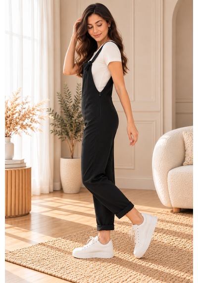 Palena Plnl6160 Örme Kumaş Ön Cepli Salopet - Siyah