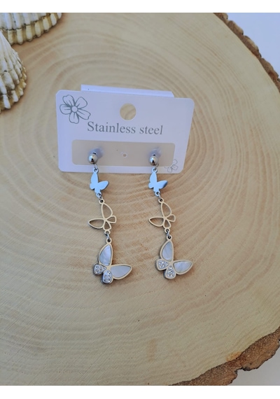 Dali Shop Sallantılı Çelik Gümüş Kaplama Kelebek Küpe Gümüş