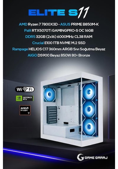 Game Garaj Elite S11 R7-7800X3D 32 GB 1 TB SSD RTX5070Ti Free Dos Oyuncu OEM Paket