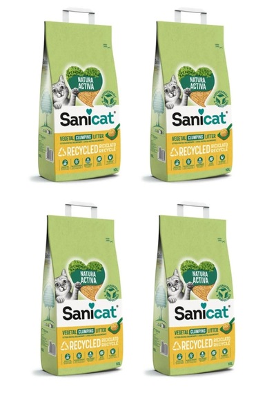 Sanicat Vegetal Clumping Litter Topaklaşan Organik Bentonit Kedi Kumu 4 x 10 L