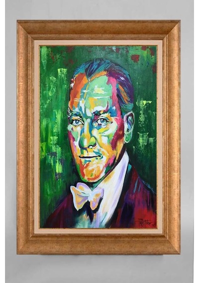 Altın Varaklı Çerçeveli Paspartulu Atatürk Tablo S365