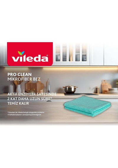 Vileda Pro Clean Aktif Enzimli Mikrofiber Temizlik Bezi, 3'lü Paket Genel