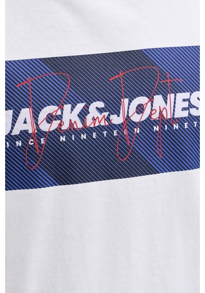 Jack & Jones Jjcole Print Erkek Tişört Bisiklet Yaka Kısa Kollu Beyaz