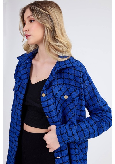 Vitrin Kapak Cepli Desenli Oversize Gömlek Saks