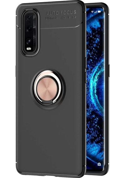 Newface Oppo Find X2 Kılıf Range Yüzüklü Silikon - Siyah-gold