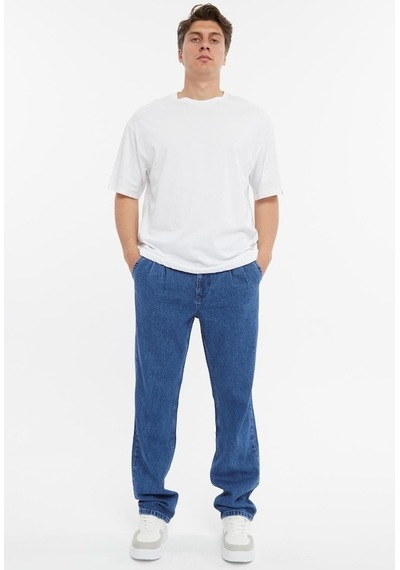Baggy Fit Jean Neo Pileli Yüksek Bel Bol Kesim Kot Pantolon C354 001