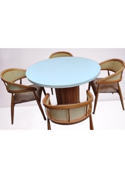 Masa Anıt 110 Cm Hasır Sandalye Takım Model Mdf Tabla Beyaz Renk El Yapım