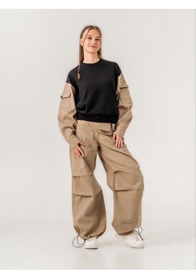 Zekids Kız Çocuk Takma Kemerli Gabardin Pantolon-14222 Kahverengi