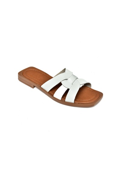 Fox Shoes S291045603 Beyaz Hakiki Deri Kadın Terlik Beyaz