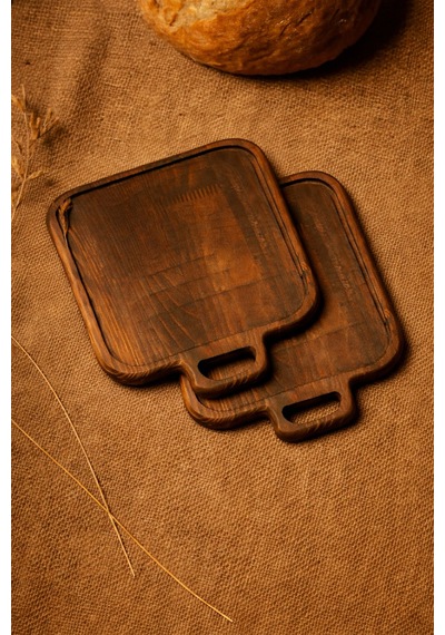 Fam Wood Art 2'li Doğal Ahşap Kızartma Tabağı Nihale Small Sunumluk Supla,aksesuar Organizeri 19 X 23 Cm Kahverengi