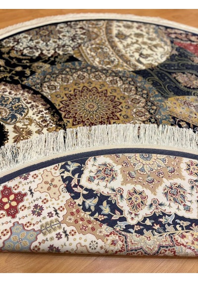 Mozaik Desenli 200 X 200 Yuvarlak İpek Halı Lacivert