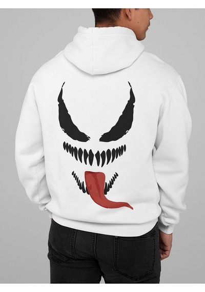 Sevbano Venom Karakter Baskılı Unisex Oversize Film Hoodie Beyaz