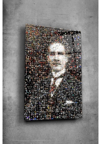 Atatürk Cam Tablo - Portre - Cam Tablo - Duvar Dekoru - Atatürk Portresi - Kaliteli Baskı Ata039 Atatürk Temalı Dekoratif Duvar Tablosu, Salon, Ofis Ve Çalışma Alanı Dekoru,