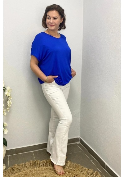 Mia Butik Büyük Beden Beyaz Full Likra İspanyol Paça Jean Beyaz