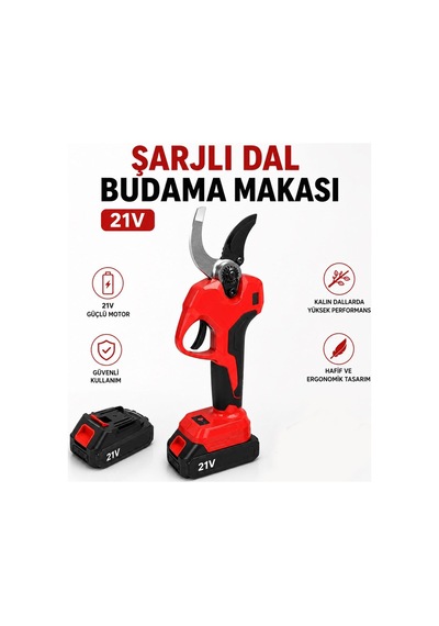 Şarjlı Bağ Makası 21v 2.0ah Çift Akülü Profesyonel Budama Makası Meyve Ağacı Dal Kesme Seti