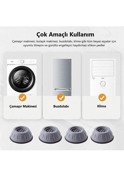 Gürültü Engelleyici Ve Kaymaz Titreşim Önleyici Kauçuk Ayak Pedleri Çamaşır Makinesi Stoper Siyah Diğer