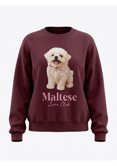 Zekids Kız Çocuk Pamuklu Köpek Baskılı Oversize Tasarım Sweatshirt-16472 Bordo