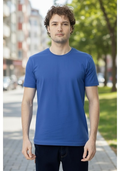 Luxıc Core Unisex Mavi %100 Pamuk Basic Tişört Bisiklet Yaka Kısa Kol Rahat Kesim Günlük Yazlık M - Lcr-ts-mavı