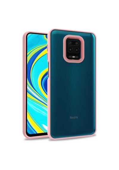 Noktaks - Redmi Note 9s Uyumlu Kılıf Koruyucu Arkası Şeffaf Renkli Kenarlı Flora Kapak - Rose Gold - T22865