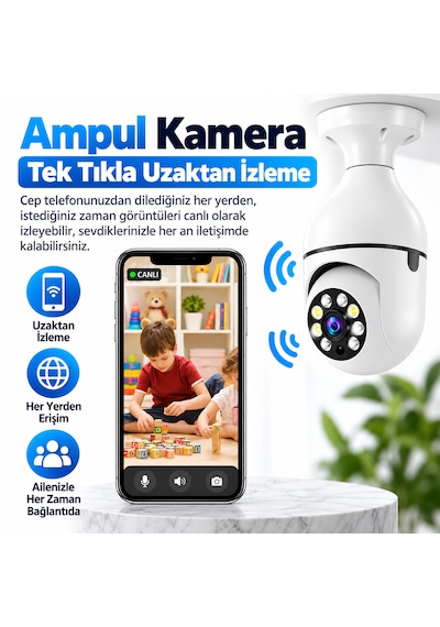 Ultratekno Lf-h68 E27 Wifi Ampul Kamera 360 1080p Gece Görüşlü Hareket Sensörlü Ip Kamera Yoosee