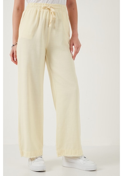 Lela Pamuklu Relaxed Fit Yüksek Bel Geniş Paça Bayan Pantolon 668Yp5275 Sarı