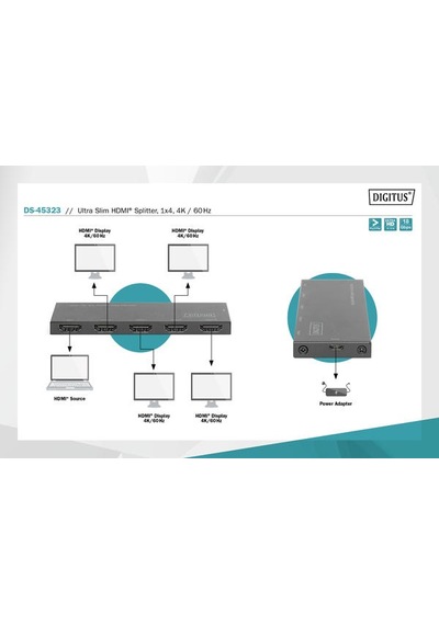 Digitus Ds 45323 Ultra İnce 4 Port Hdmı Çoklayıcı Hdr 4K Uhd