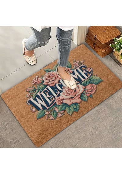 Valerine Life Pudra Rengi Güller Welcome Kapı Önü Paspası 45x70cm