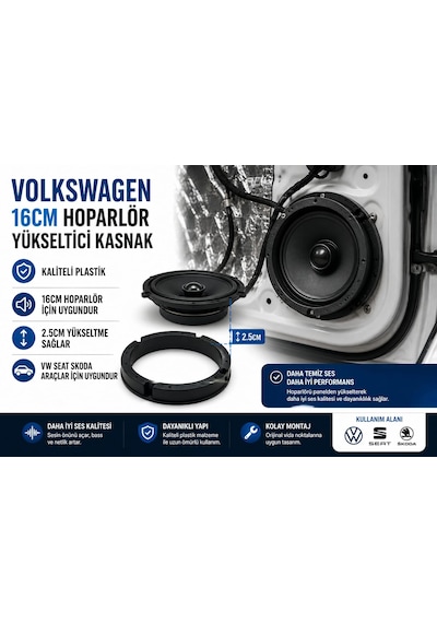 Volkswagen Hoparlör Yükseltici Kasnak 16cm - Vw - Seat - Skoda 16 Cm Hoparlör Kasnağı - 2 Adet