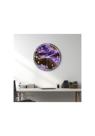 Epoxy Görünümlü Dekoratif Duvar Saati 33 Cm Uv Baskılı Mdf Duvar Saati Mor