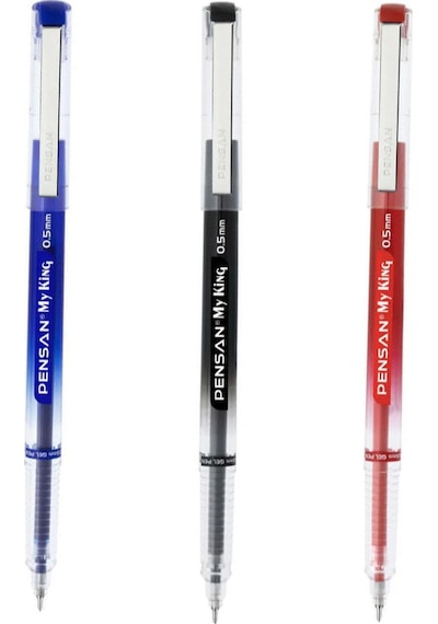My King İğne Uçlu Metal Klipsli Jel Tükenmez Kalem 0.5 Mm Mavi - 5 Adet