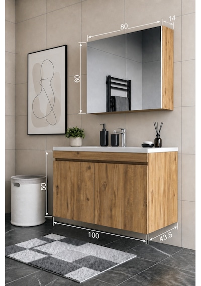 Teta Home Tokyo 100 Cm Mdf Banyo Dolabı Seti Atlantik Çam Teta Home Tokyo 100 Cm Mdf Banyo Dolabı Seti Atlantik Çam