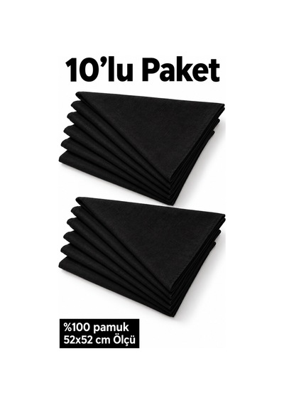 Herşeynota 10 Lu Siyah 52x52 Cm %100 Pamuk Fular Bandana Seti Unisex Çok Amaçlı Kare Fular Çok Renkli