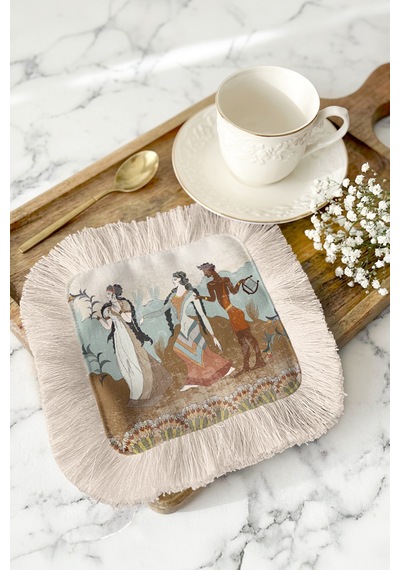 Mitolojik Desenli Saçaklı Sunum Peçetesi-antik Esintili Bohem Pastel Mavi Krem Bardak Altlığı Mendil Metalik Grili Terrakota Mitolojik Desenli Saçaklı Sunum Peçetesi-antik Esintili Bohem Pastel Mavi Krem Bardak Altlığı Mendil Metalik Grili Terrakota