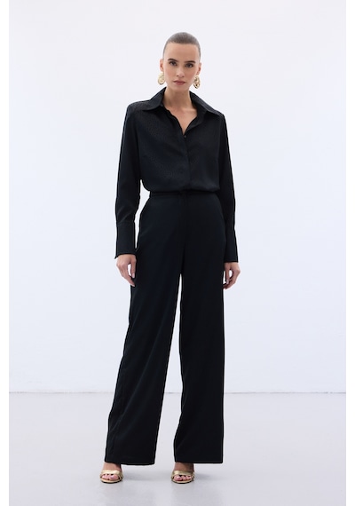 Sateen Jakarlı Pantolon - Siyah-136610 Siyah