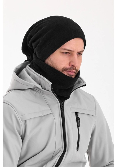 Erkek Kadın %100 Mikro Polar Çift Katlı Winter's Coming Bere Boyunluk Takım - Standart / Siyah-erkek Siyah-erkek