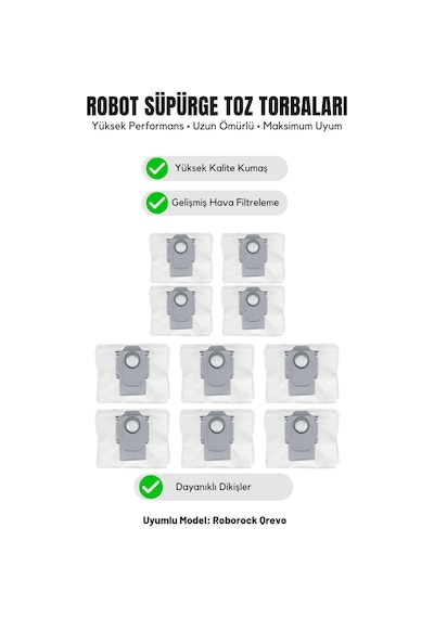 Roborock Qrevo İle Uyumlu 10'lu Toz Torbası 21.0