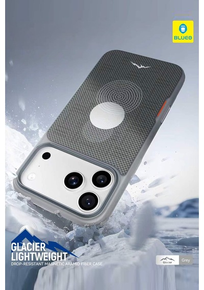 İphone 18 Pro Max Uyumlu Glacier Magsafe Aramid Fiber Kılıf Kevlar Tasarımlı Hafif Darbe Emici Gri