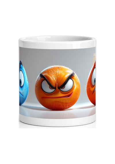 Seramik Kupa Duygusal Emoji Karakterler Baskılı 300 Ml Hediyelik Beyaz