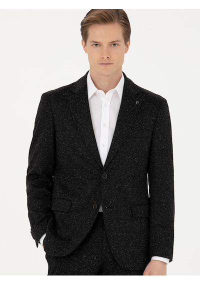 Cacharel Siyah Slim Fit Yün Karışımlı Klasik Ceket
