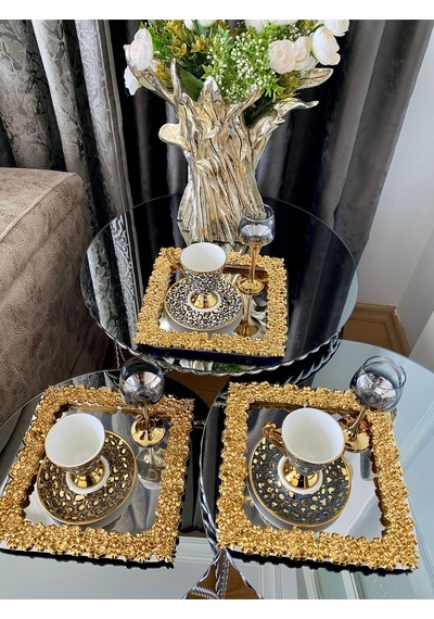 Atabey Home Collection 6'lı Kahve & Çay & Sunum Tepsisi Metal Döküm Full Döküm Model
