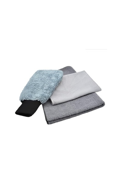 Mikrofiber Oto Yıkama Seti - 3'lü Temizlik Paketi Açık Indigo