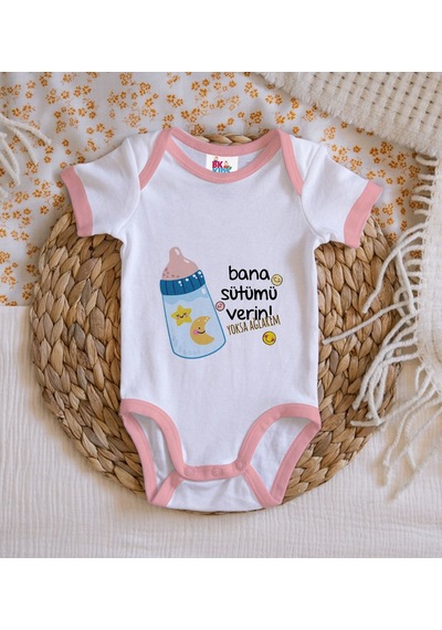 Bk Gift Bk Kids Bana Sütümü Verin Tasarımlı Pembe Bebek Body Zıbın-1 3-6 Ay Sarı