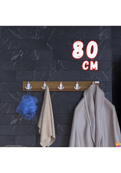 Modilayn Arı Serisi 76,4x9,6 Cm 15 Kancalı - 5'li Set Banyo Askısı Ekstra Düzen Ve Yer Tasarrufu Koyu Ceviz