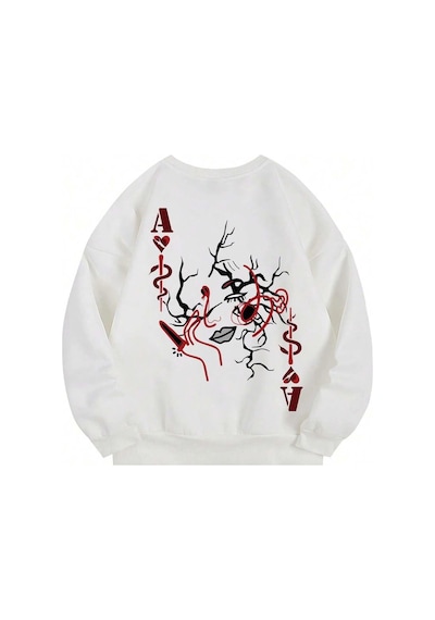 Startmore Coke Serisi Letter & Figure Graphic Pullover Beyaz