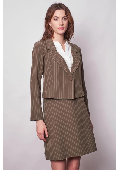 Kadın Çizgili Yakalı Uzun Kol Hafif Likralı Kumaş Kısa Blazer Ceket-haki Çizgi Haki Çzg. Kadın Çizgili Yakalı Uzun Kol Hafif Likralı Kumaş Kısa Blazer Ceket-haki Çizgi Haki Çzg.