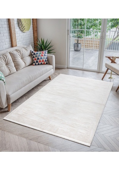 Distressed Pattern Eskitme Pamuk Tabanlı Salon - Oturma Odası Krem Renk Halı Krem